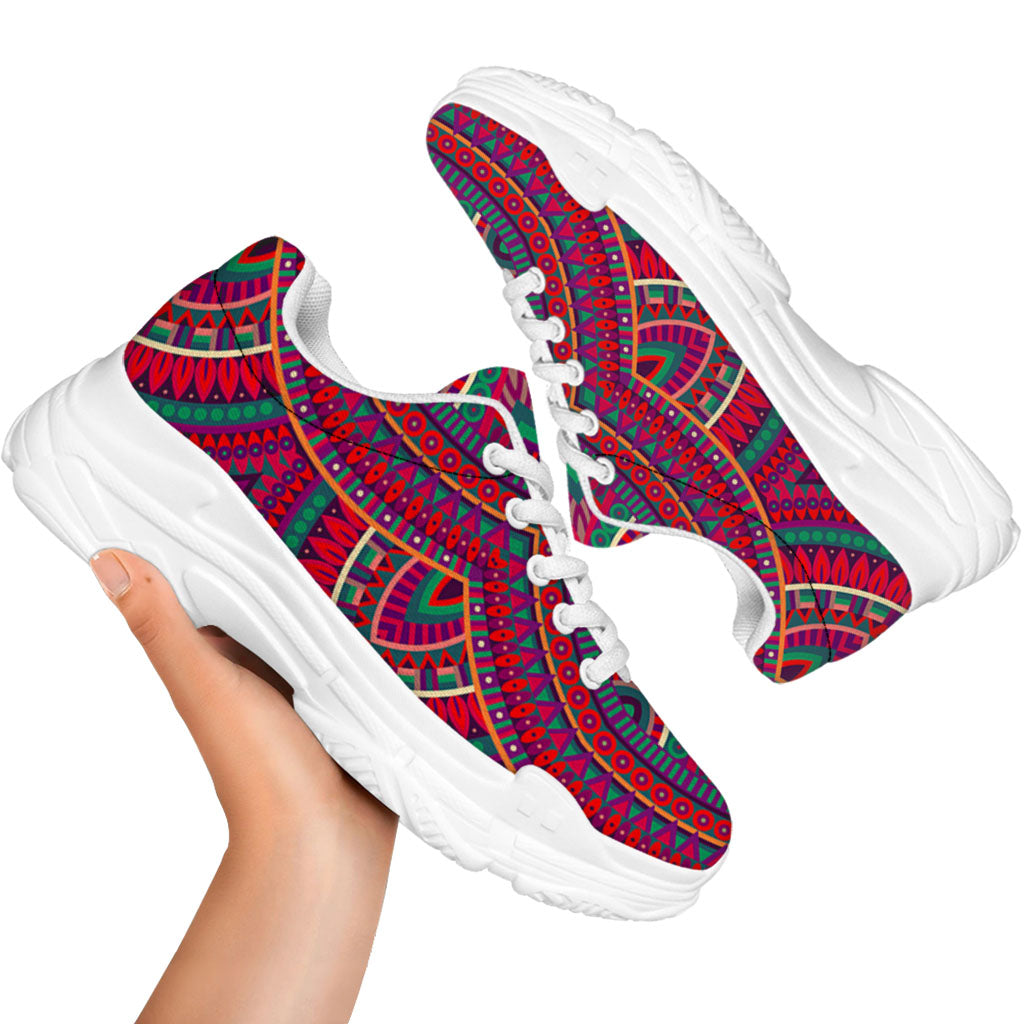 Red Tribal Ethnic Mandala Print White Chunky Shoes