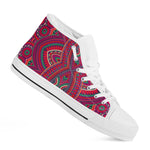 Red Tribal Ethnic Mandala Print White High Top Sneakers