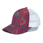 Red Tribal Ethnic Mandala Print White Mesh Trucker Cap