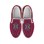 Red Tribal Ethnic Mandala Print White Slip On Sneakers