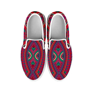 Red Tribal Ethnic Mandala Print White Slip On Sneakers