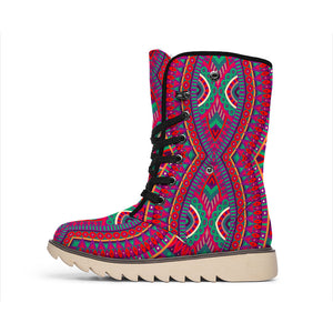 Red Tribal Ethnic Mandala Print Winter Boots