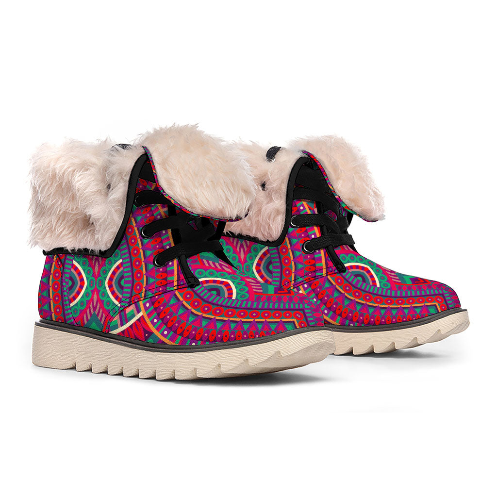 Red Tribal Ethnic Mandala Print Winter Boots