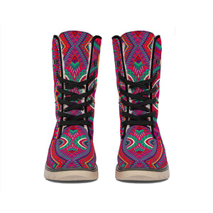 Red Tribal Ethnic Mandala Print Winter Boots