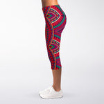Red Tribal Ethnic Mandala Print Women's Capri Leggings