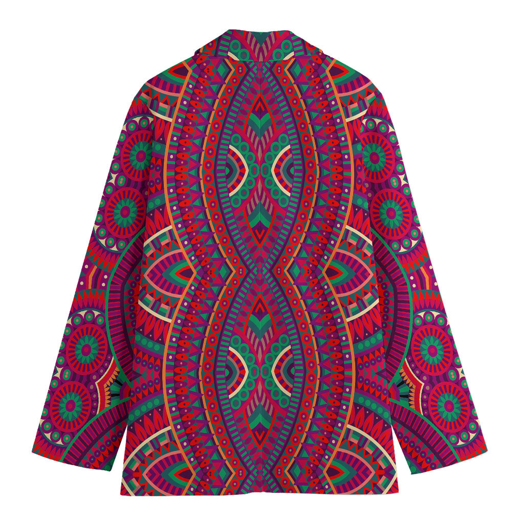 Red Tribal Ethnic Mandala Print Women's Cotton Blazer