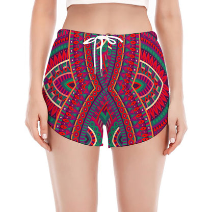 Red Tribal Ethnic Mandala Print Women's Split Running Shorts