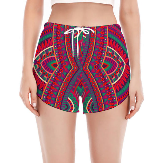 Red Tribal Ethnic Mandala Print Women's Split Running Shorts
