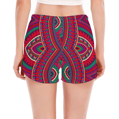 Red Tribal Ethnic Mandala Print Women's Split Running Shorts