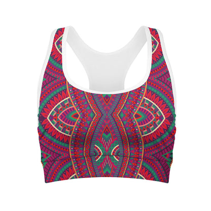 Red Tribal Ethnic Mandala Print Women's Sports Bra