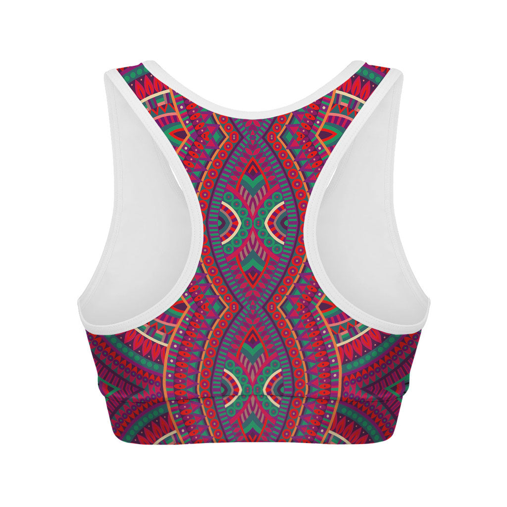 Red Tribal Ethnic Mandala Print Women's Sports Bra