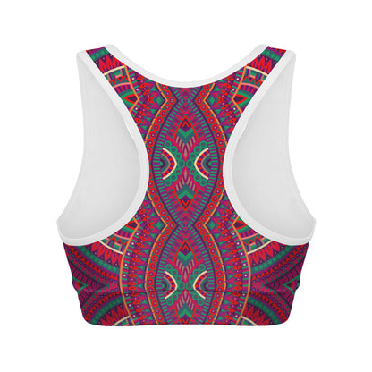 Red Tribal Ethnic Mandala Print Women's Sports Bra