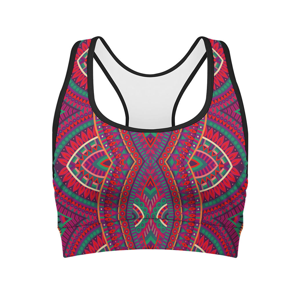 Red Tribal Ethnic Mandala Print Women's Sports Bra