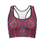 Red Tribal Ethnic Mandala Print Women's Sports Bra