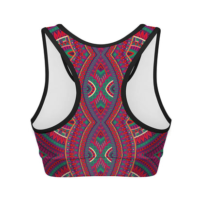 Red Tribal Ethnic Mandala Print Women's Sports Bra