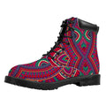 Red Tribal Ethnic Mandala Print Padded Collar Lace Up Boots