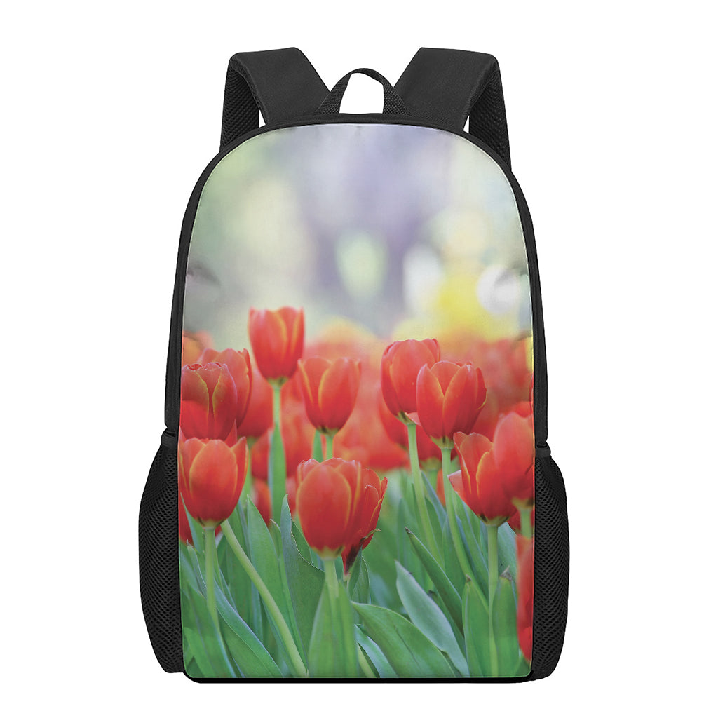 Red Tulip Print 17 Inch Backpack