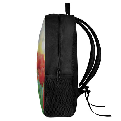 Red Tulip Print 17 Inch Backpack