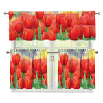 Red Tulip Print 3 Piece Kitchen Curtains