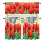 Red Tulip Print 3 Piece Kitchen Curtains