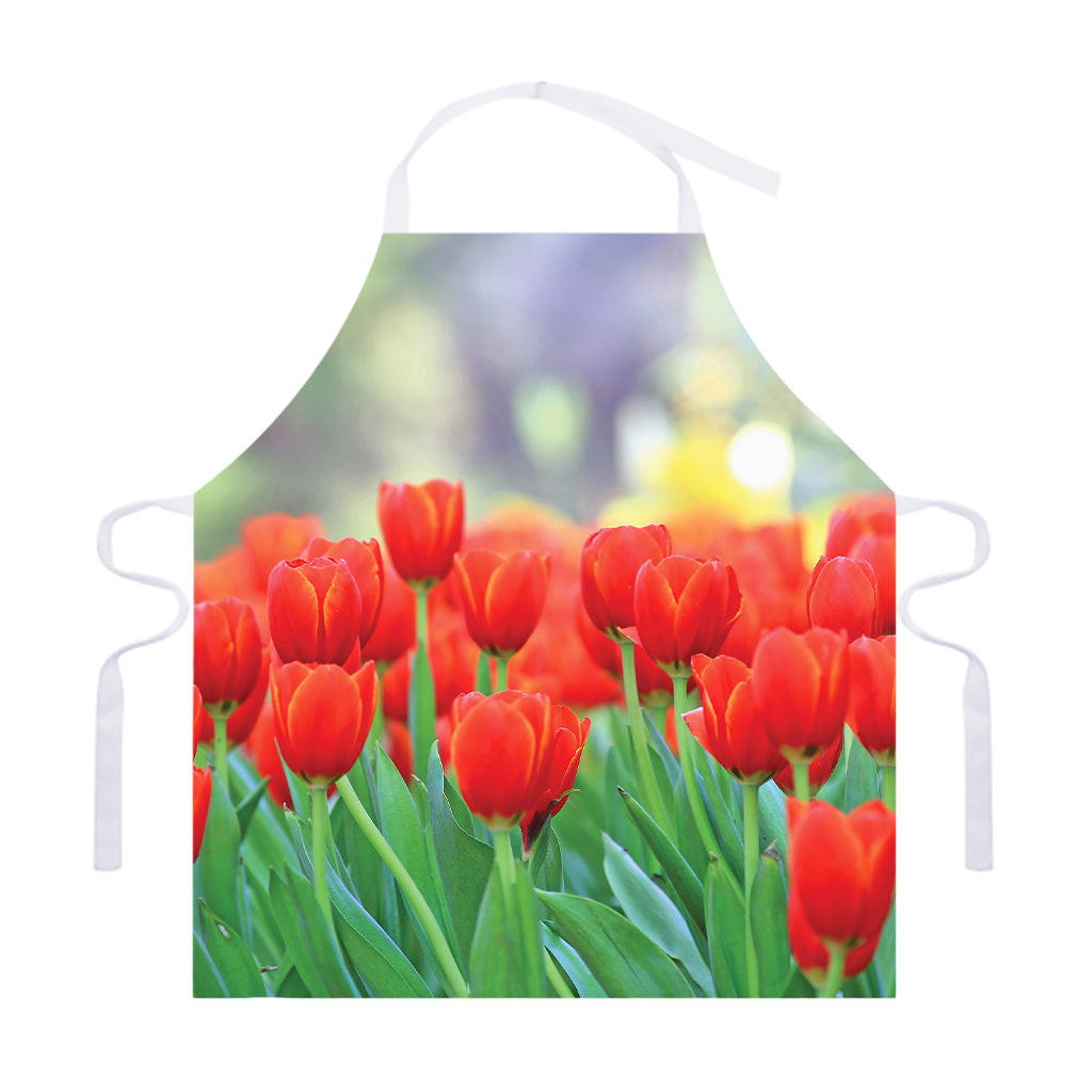 Red Tulip Print Adjustable Apron