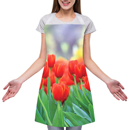 Red Tulip Print Adjustable Apron
