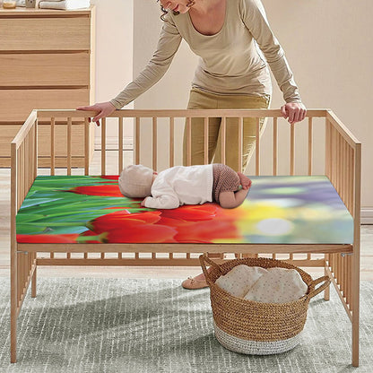 Red Tulip Print Baby Crib Sheet
