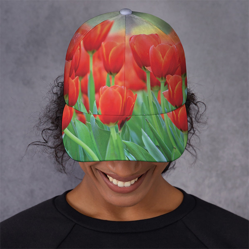 Red Tulip Print Baseball Cap