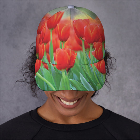 Red Tulip Print Baseball Cap