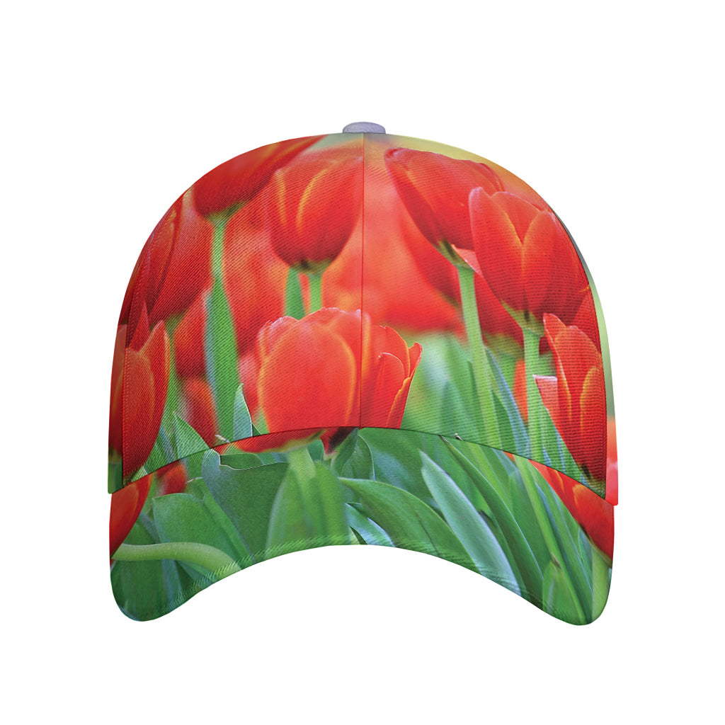 Red Tulip Print Baseball Cap