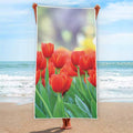 Red Tulip Print Beach Towel