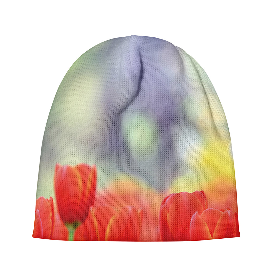 Red Tulip Print Beanie