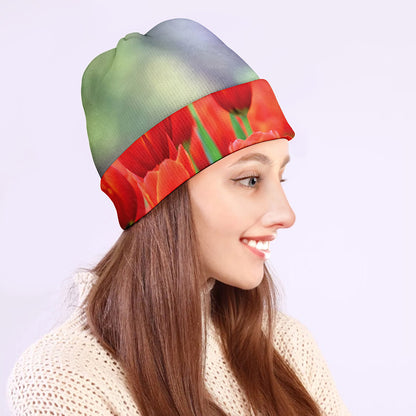 Red Tulip Print Beanie