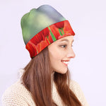 Red Tulip Print Beanie