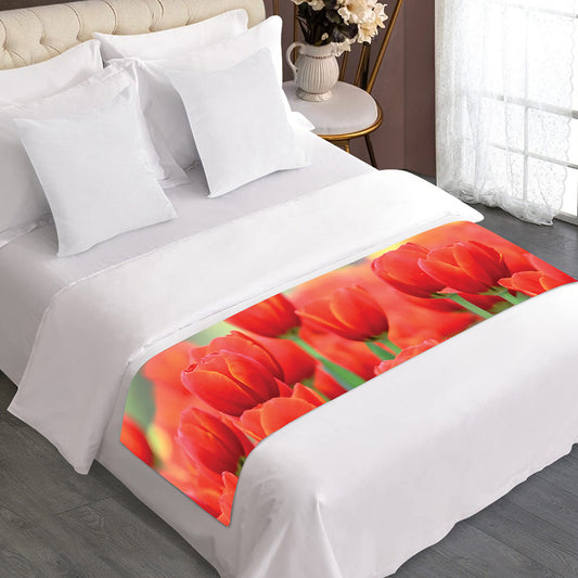 Red Tulip Print Bed Runner