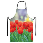 Red Tulip Print Bib Apron With Pocket