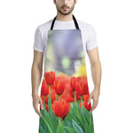 Red Tulip Print Bib Apron With Pocket