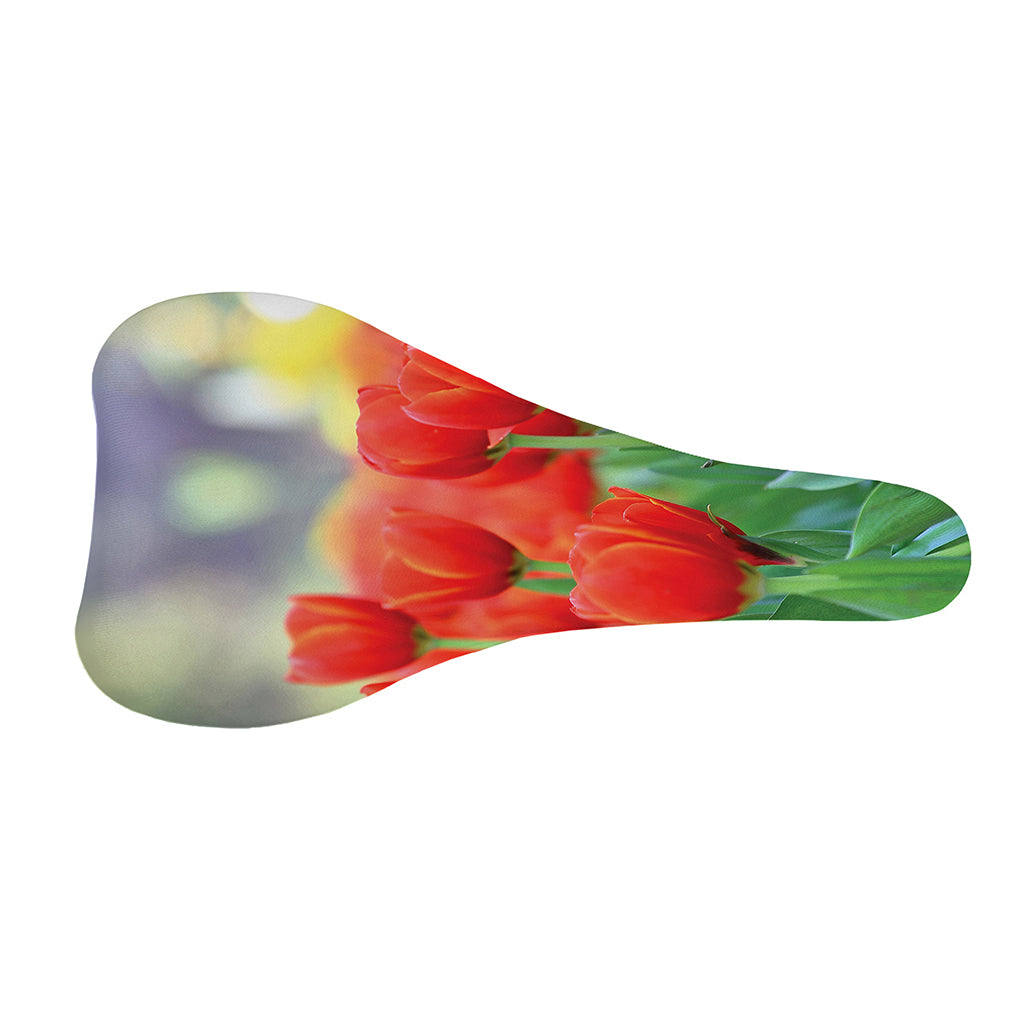 Red Tulip Print Bicycle Seat Cover
