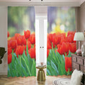 Red Tulip Print Dimout Pencil Pleat Curtains