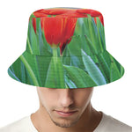 Red Tulip Print Bucket Hat