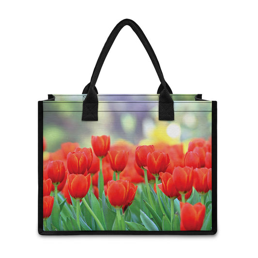 Red Tulip Print Canvas Tote Bag