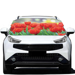 Red Tulip Print Car Windshield Snow Cover