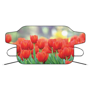 Red Tulip Print Car Windshield Snow Cover