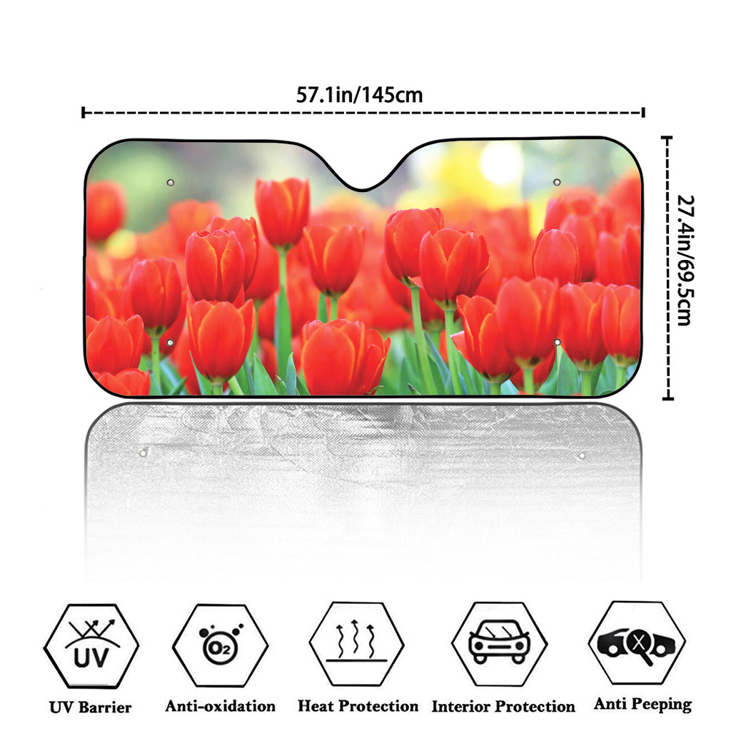 Red Tulip Print Car Windshield Sun Shade