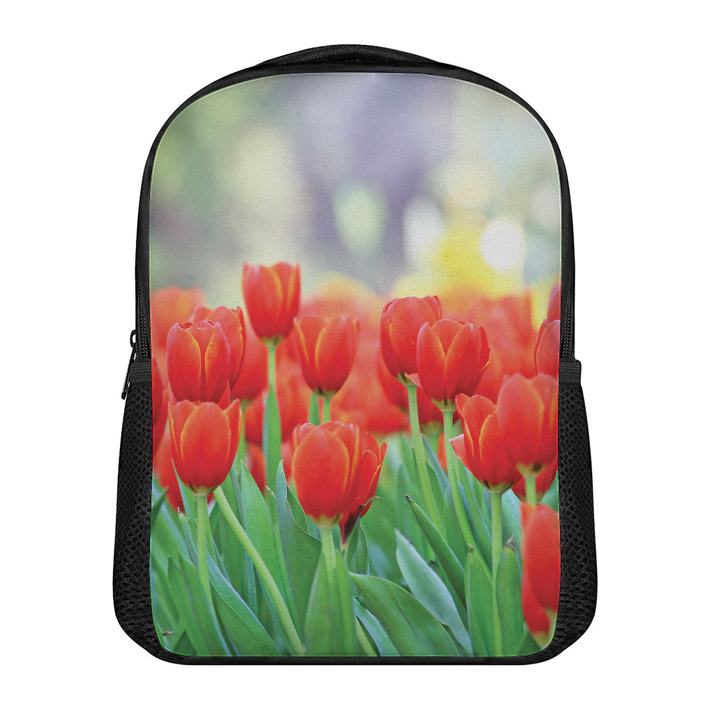 Red Tulip Print Casual Backpack