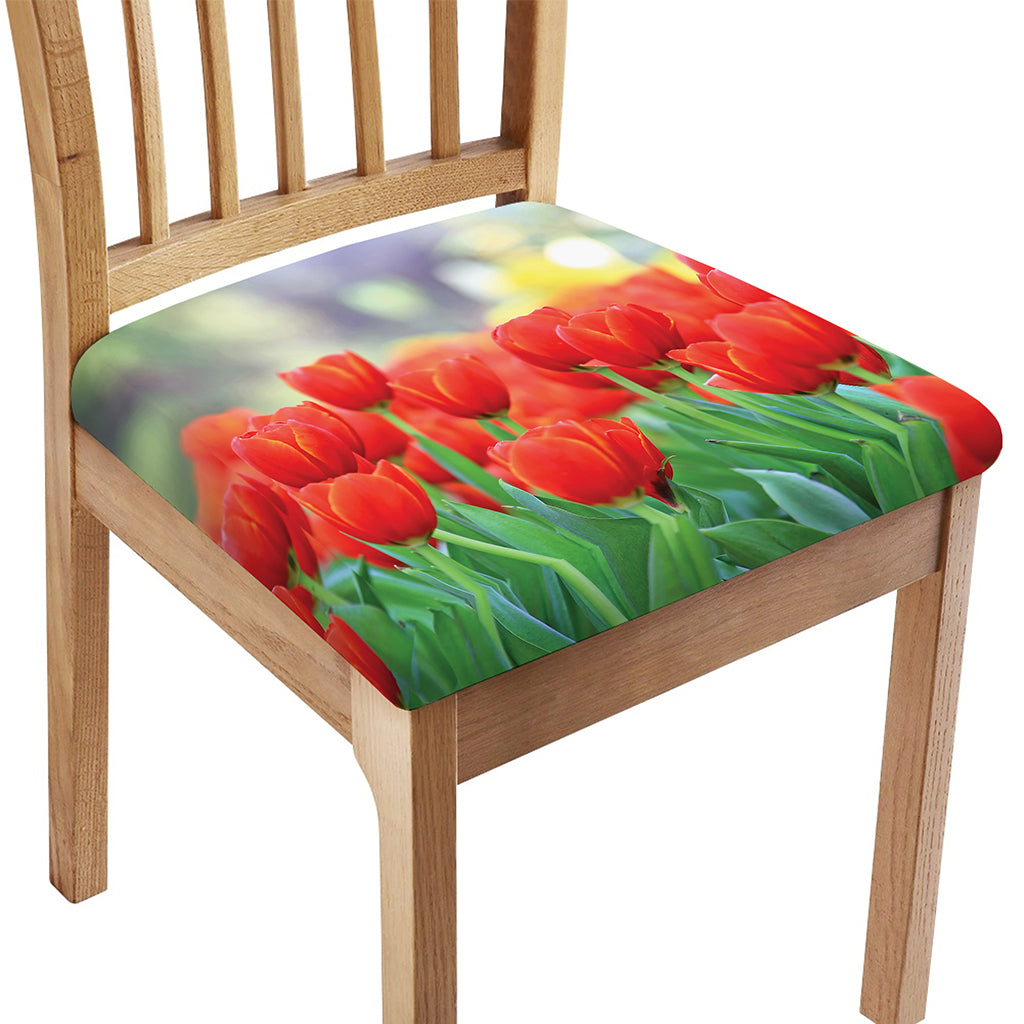 Red Tulip Print Chair Cushion Cover