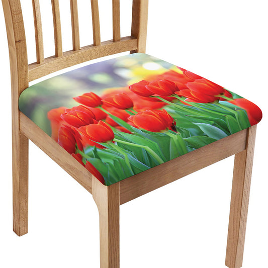 Red Tulip Print Chair Cushion Cover