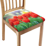 Red Tulip Print Chair Cushion Cover