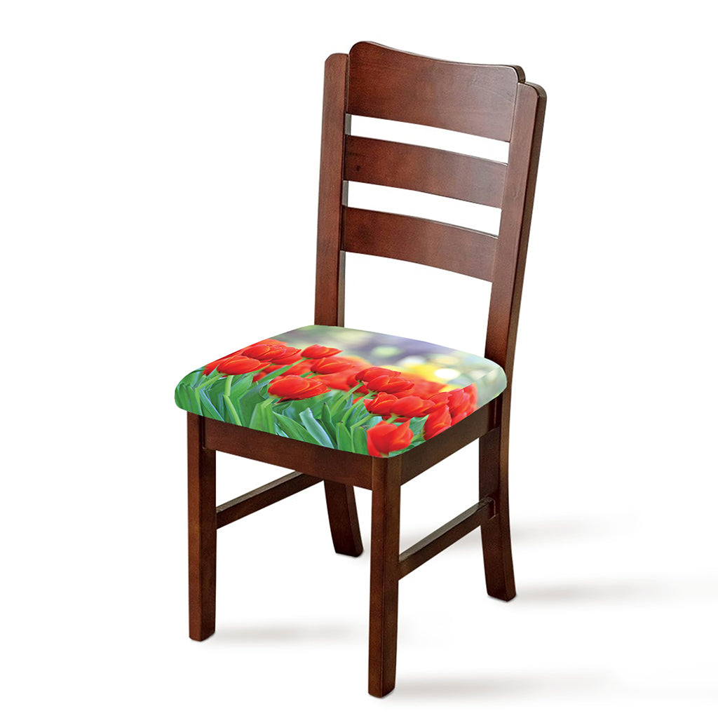 Red Tulip Print Chair Cushion Cover