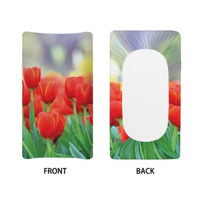 Red Tulip Print Changing Pad Cover